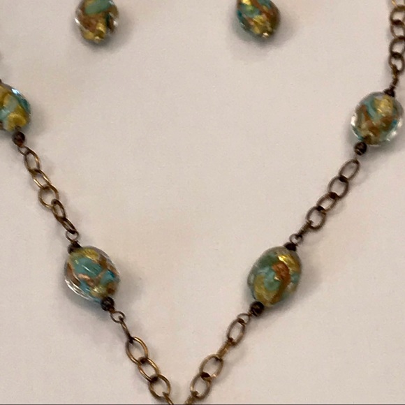 Fine Jewelry Glass Drop Necklace 1/514K Gold-Bonded Sterling Silver + Earrings - Picture 9 of 15